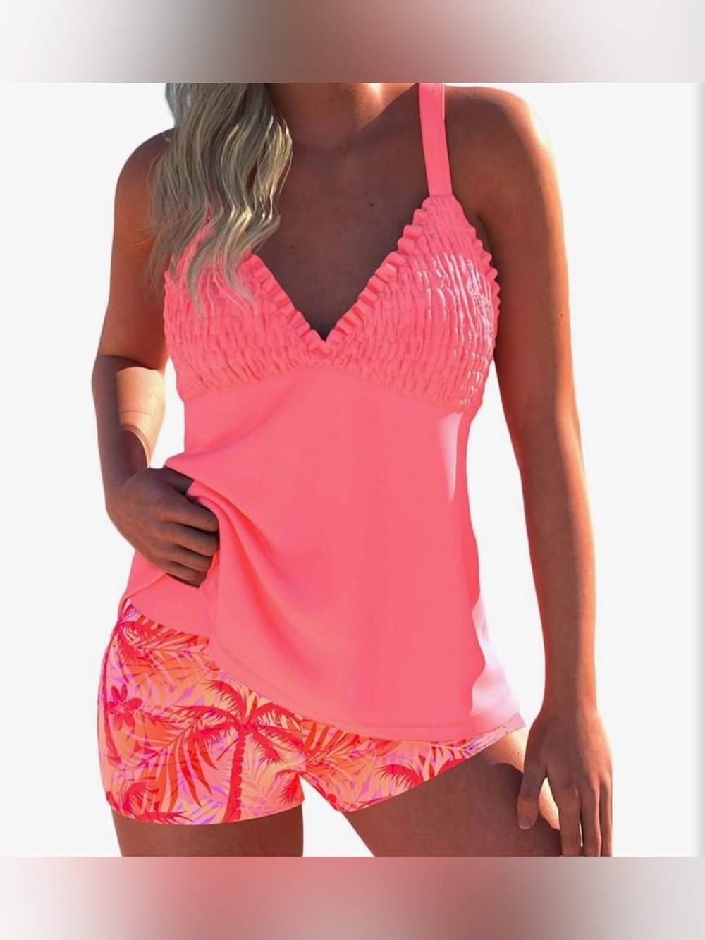 ROSEWE Amazon Tankini Bathing Suit, 2-Piece Smocked Swimsuit with Board Shorts L - Picture 4 of 10